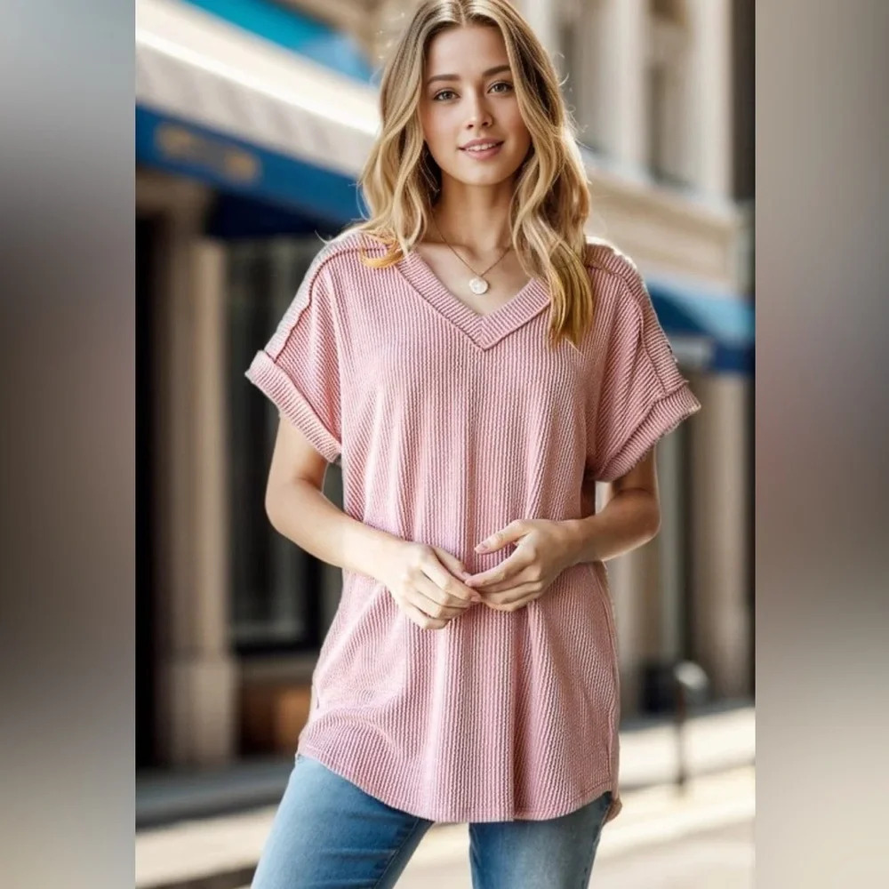 Heimish Ribbed V-Neck T-shirt - Size 3XL